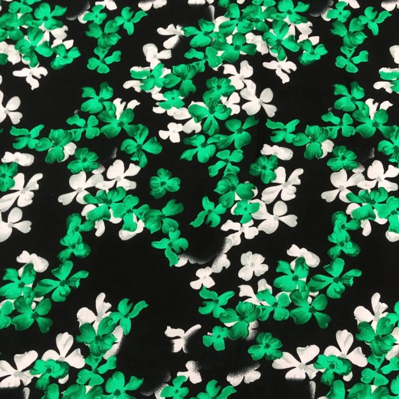 Soft Cotton Viscose Fabric (58 Inches) - Green Black White Print Floral Per Metre