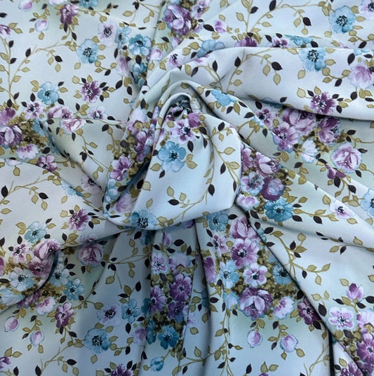 3 Metres Floral Woven Crepe De Chine Fabric (58 Inches) - Multi Colour Blue