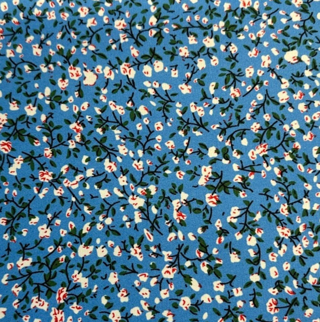 3 Metres Floral Woven Crepe De Chine Fabric (58 Inches) - Blue