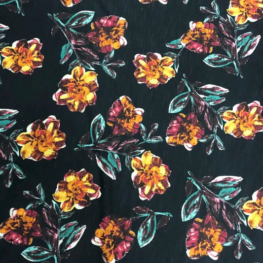 3 Metres Slub Stretch Jersey Fabric (58 Inches) - Print Multi Coloured Floral