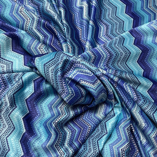 3 Metres Medium Weight Woven Satin Crepe Fabric (58 Inches) - Blue Multi Colour