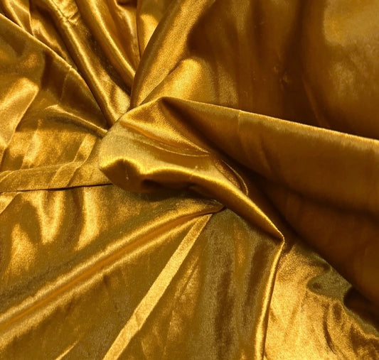 3 Metres Velour Velvet Spandex Stretch Fabric (58 Inches) - Plain Bright Metallic Gold