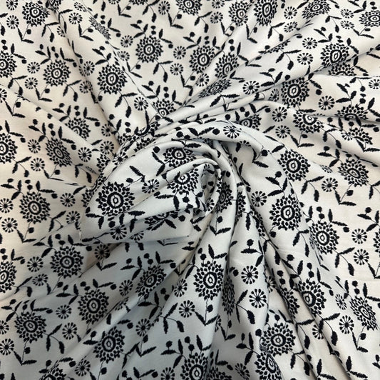 3 Metres Marina Fabric (58 Inches) - Floral Black White