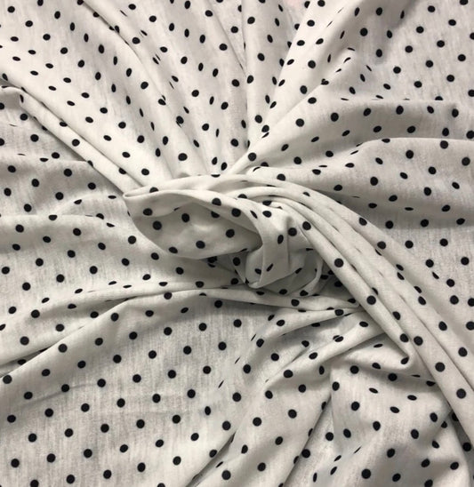 3 Metres Spun Poly Single Jersey Strech Fabric (58 Inches) - White Polka Dot Print