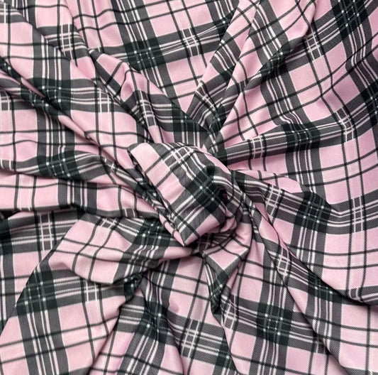 3 Metres Valentino Scuba Crepe Jersey Stretch Fabric (58 Inches) - Check Pink Black
