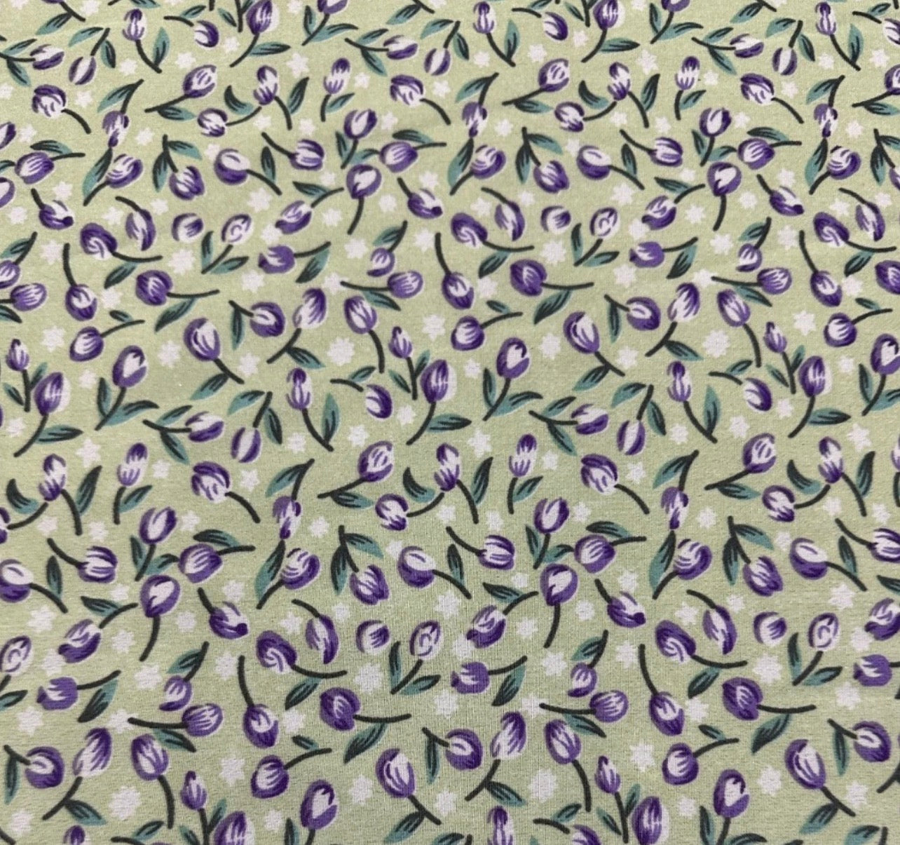 3 Metres Woven Crepe De Chine Fabric (58 Inches) - Green Tulip Printed