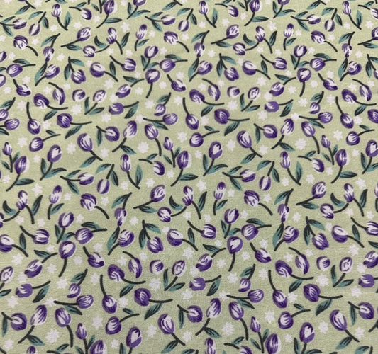 3 Metres Woven Crepe De Chine Fabric (58 Inches) - Green Tulip Printed