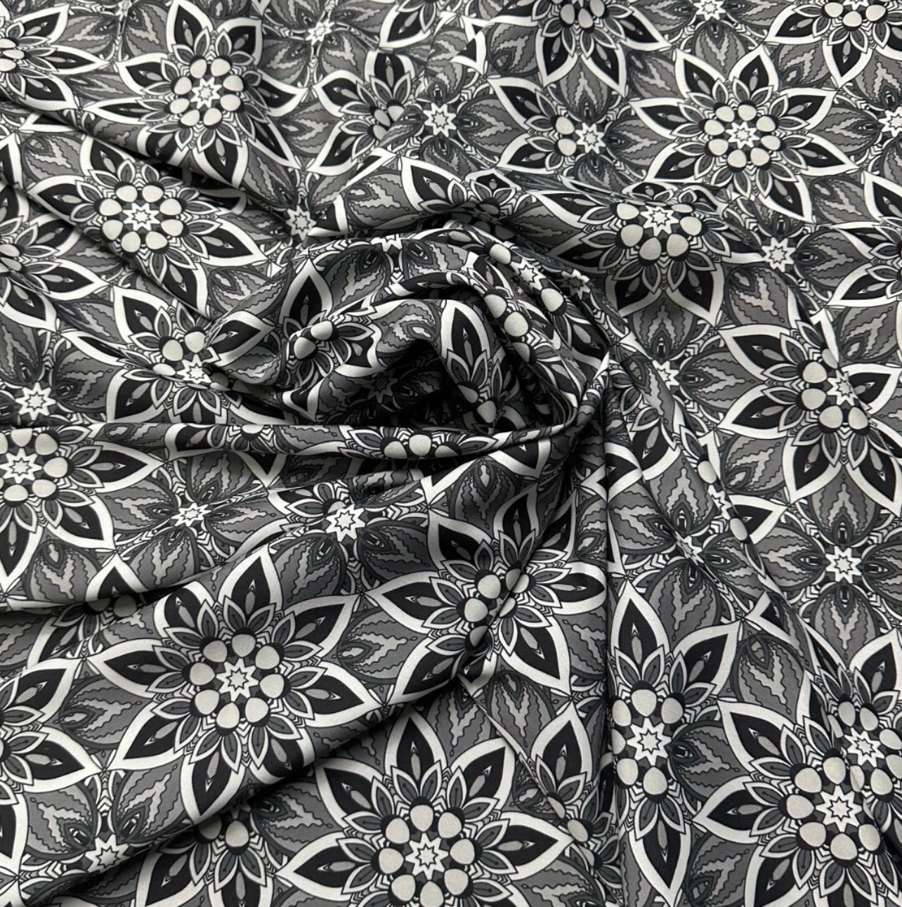 3 Metres Woven Crepe De Chine Fabric (58 Inches) - Black Grey Floral Printed
