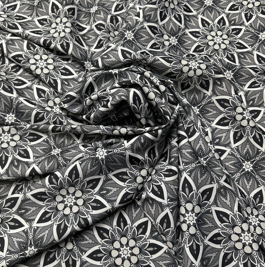 3 Metres Woven Crepe De Chine Fabric (58 Inches) - Black Grey Floral Printed