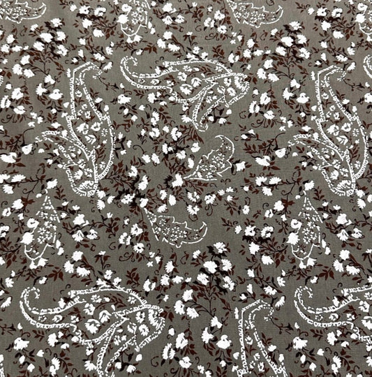 3 Metres Viscose Elastane Single Jersey Stretch Fabric (58 Inches) - Floral Khaki Print