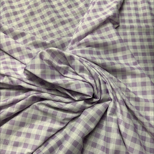 3 Metres Spun Poly Single Jersey Strech Fabric (58 Inches) - Check Lilac White Print