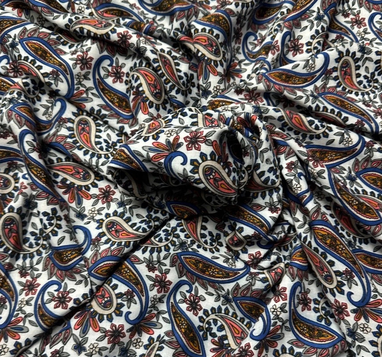 3 Metres Woven Crepe De Chine Fabric (58 Inches) - White Paisley Printed