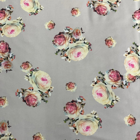 3 Metres Scuba Stretch Jersey Fabric (58 Inches) - Grey Multi Colour Floral