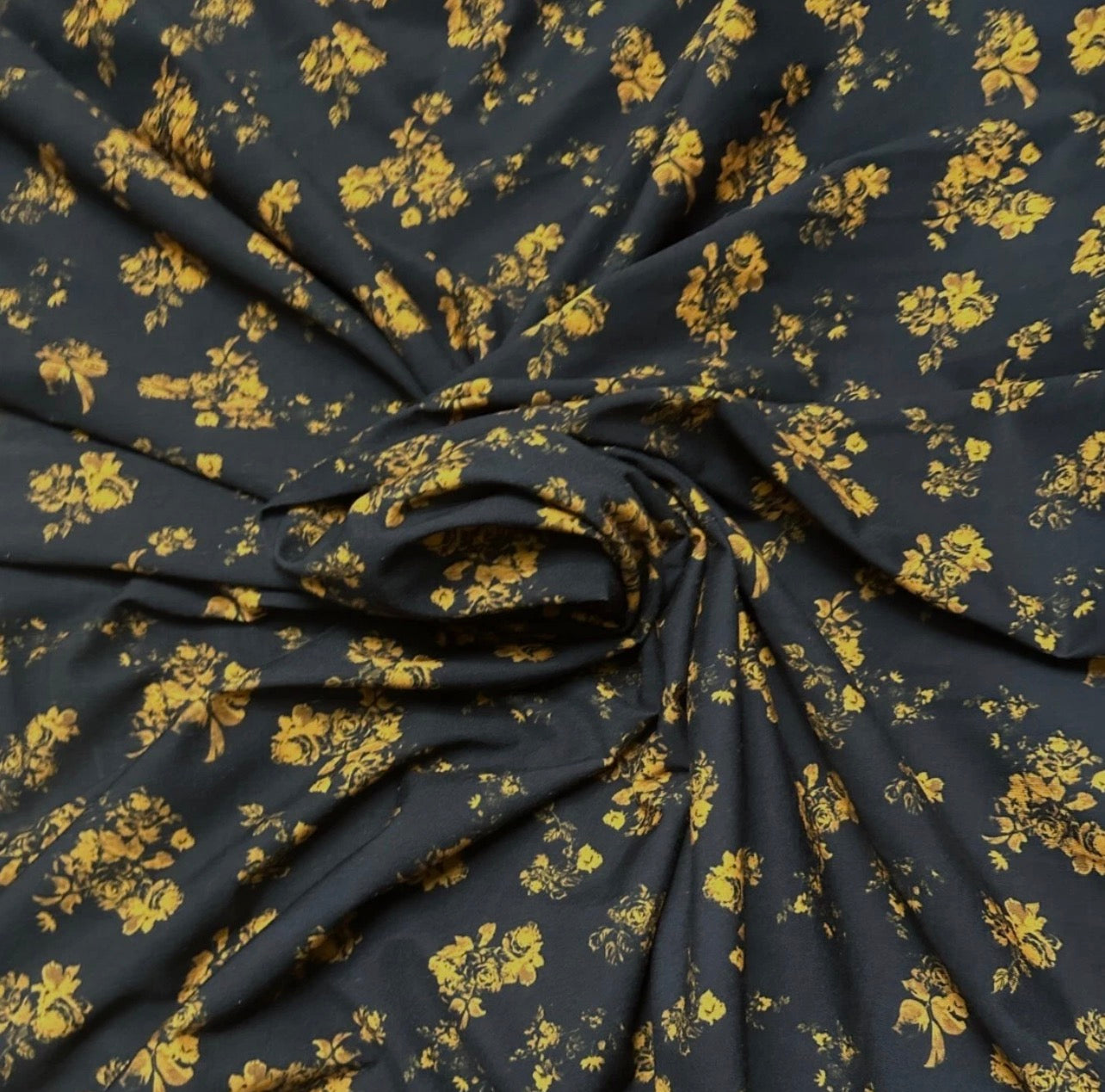3 Metres Spun Poly Single Jersey Strech Fabric (58 Inches) - Floral Black Gold Print
