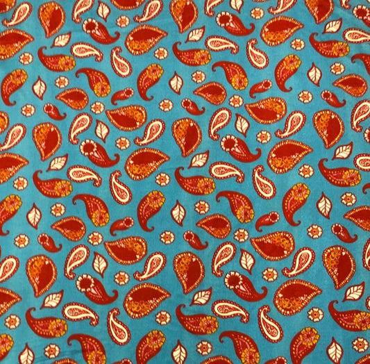 3 Metres Soft Touch Lycra Stretch Fabric (58 Inches) - Blue Paisley Multi Coloured Print