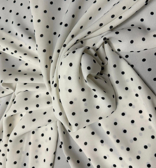 3 Metres Woven Crepe De Chine Fabric (58 Inches) - Black Ivory 5mm Polka Dot