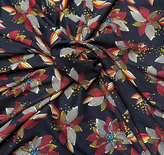 3 Metres Soft Cotton Viscose Fabric (58 Inches) - Black Multi Coloured Floral Print