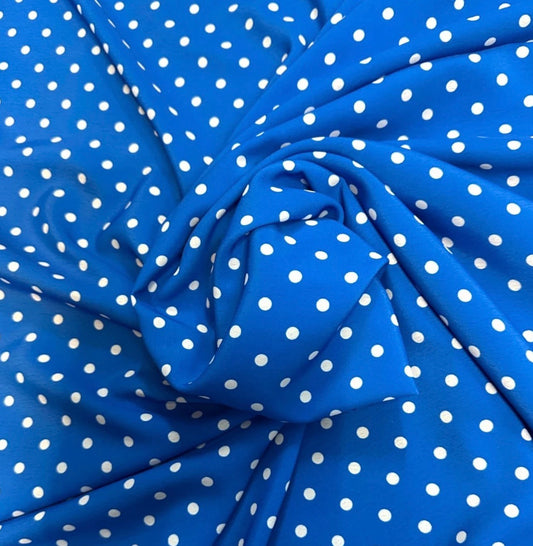 3 Metres Woven Crepe De Chine Fabric (58 Inches) - Blue 5mm Polka Dot
