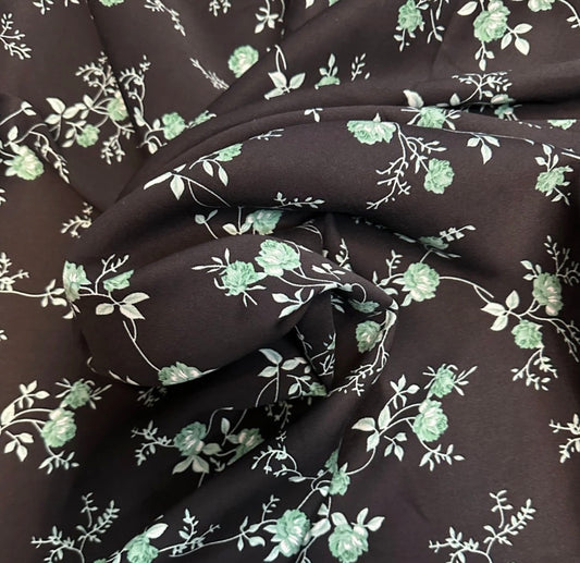 3 Metres Marina Fabric (58 Inches) - Floral Black Green White
