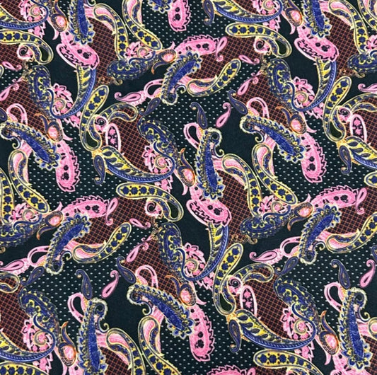 3 Metres Scuba Crepe Jersey Stretch Fabric (58 Inches) - Multi Colour Paisley