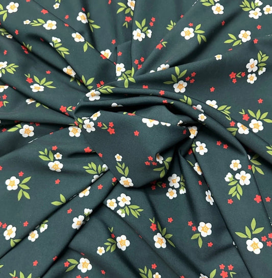 3 Metres Soft Peach Crepe De Chine Fabric (58 Inches) - Floral Print Green Multi Coloured