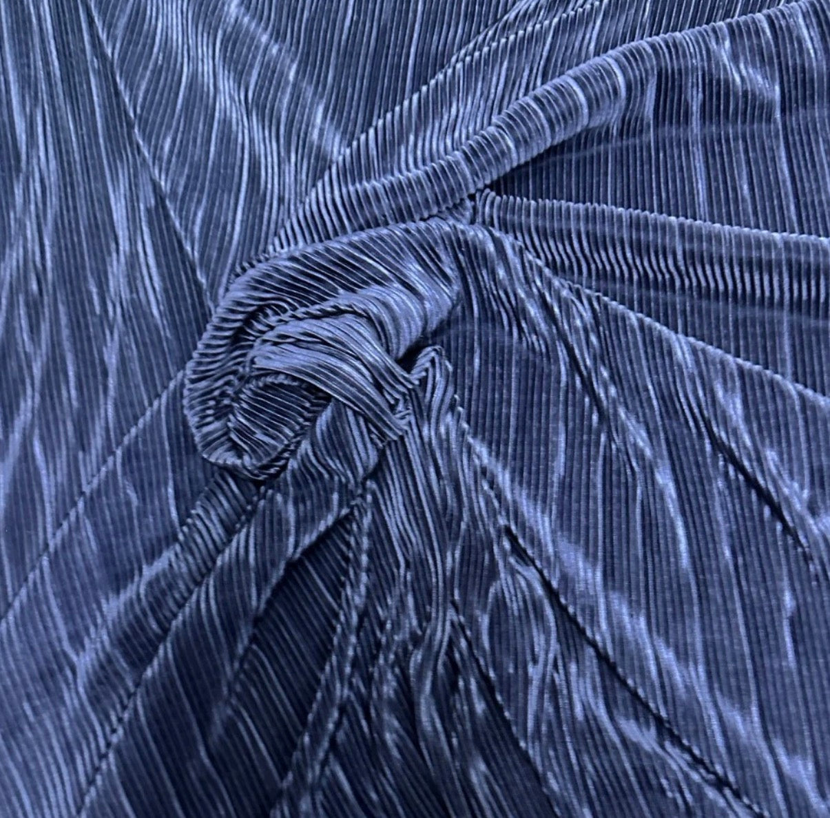 3 Metres Plisse Pleated Crinkle Soft Satin Stretch Fabric (58 Inches) - Plain Navy