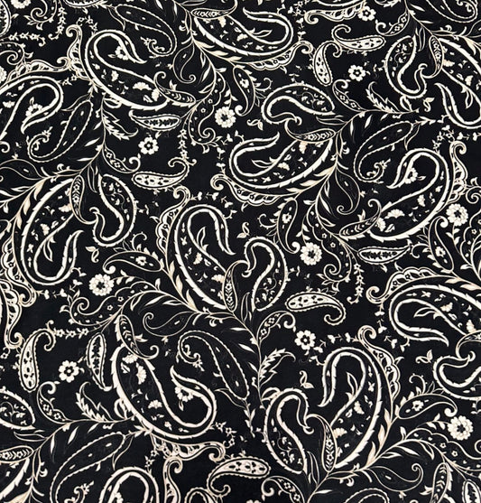 3 Metres Scuba Stretch Jersey Fabric (58 Inches) - Paisley Print Black Ivory