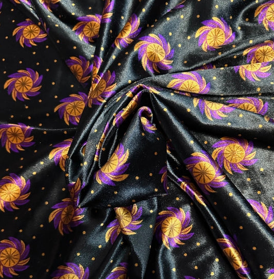 3 Metres Velvet Spandex Stretch Fabric (58 Inches) - Floral Print Black Purple