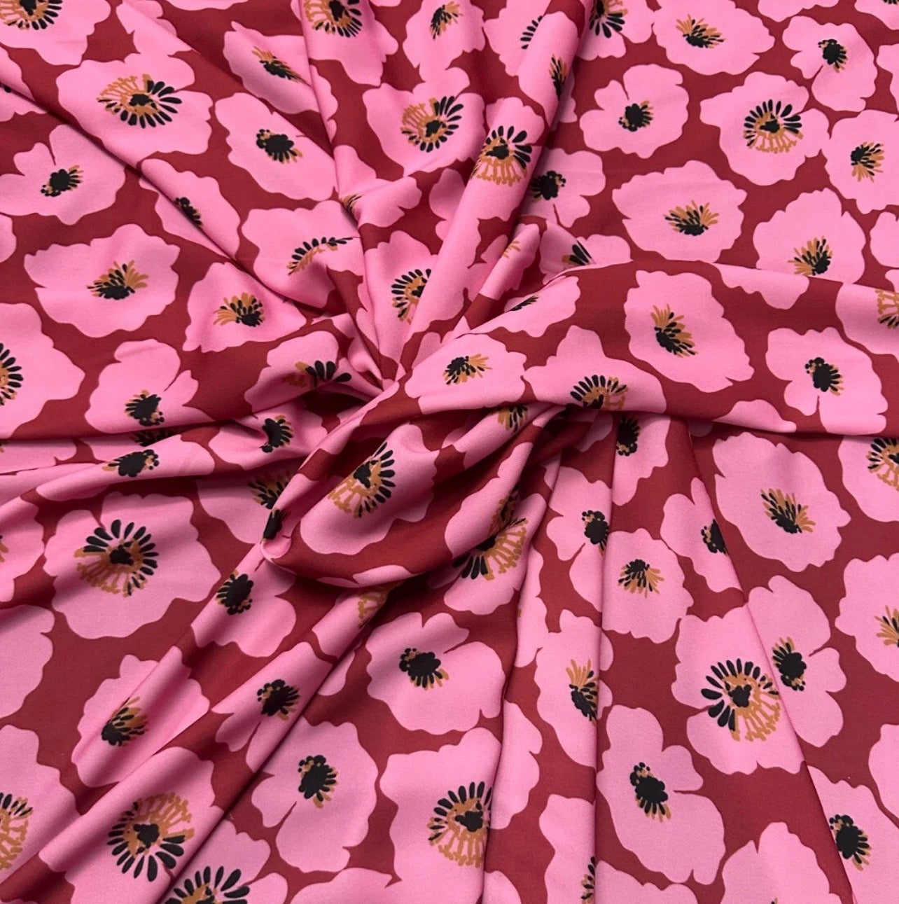 3 Metres Woven Crepe De Chine Fabric (58 Inches) - Floral Red Pink Printed