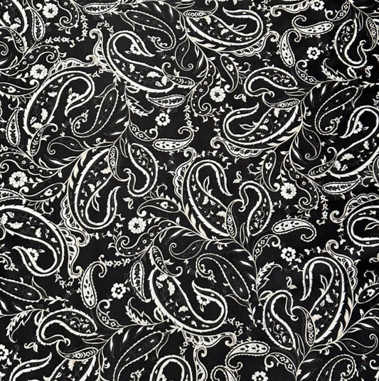 3 Metres Medium Weight Woven Satin Crepe Fabric (58 Inches) - Black White Paisley