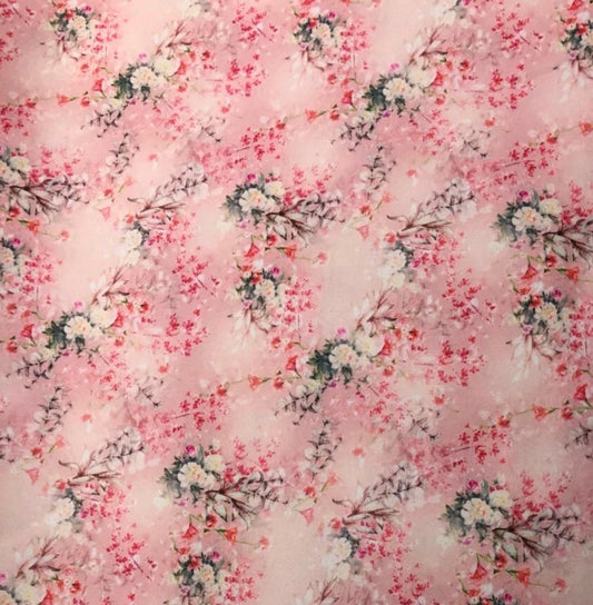 3 Metres Scuba Stretch Jersey Fabric (58 Inches) - Pink Floral Print