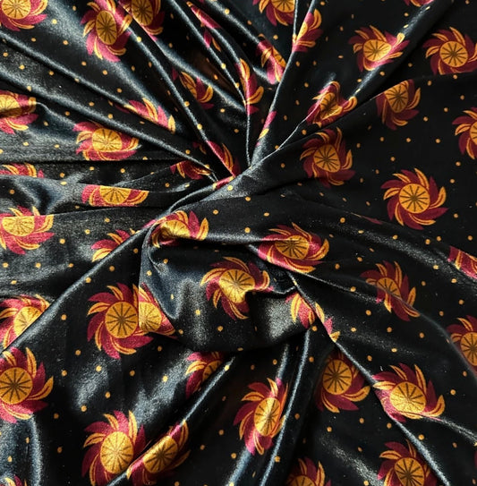 3 Metres Velvet Spandex Stretch Fabric (58 Inches) - Floral Print Black Red