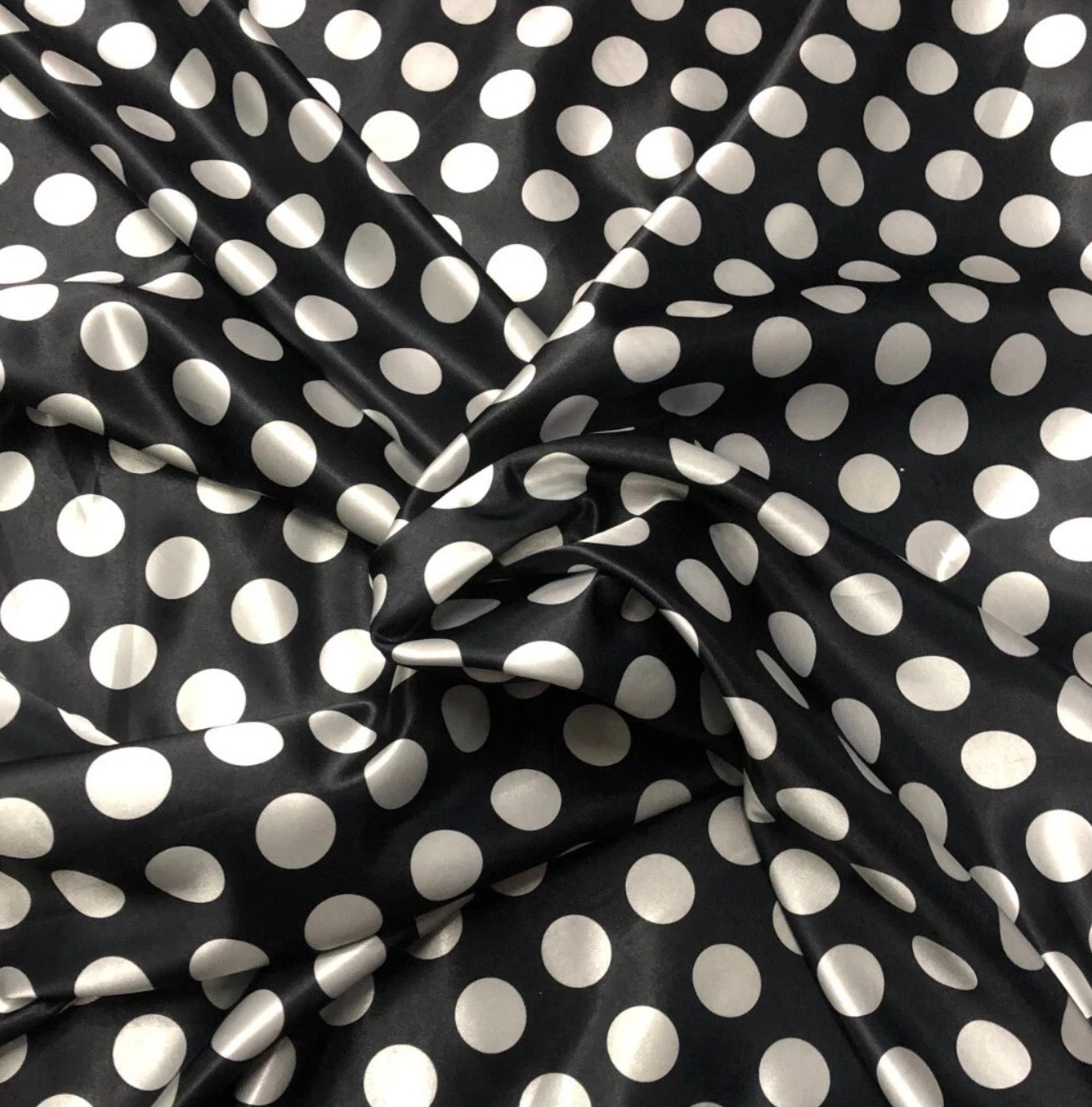 3 Metres Satin Fabric (58 Inches) - Polka Dot Print 3cm Black White