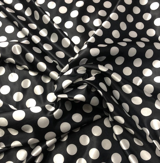 3 Metres Satin Fabric (58 Inches) - Polka Dot Print 3cm Black White