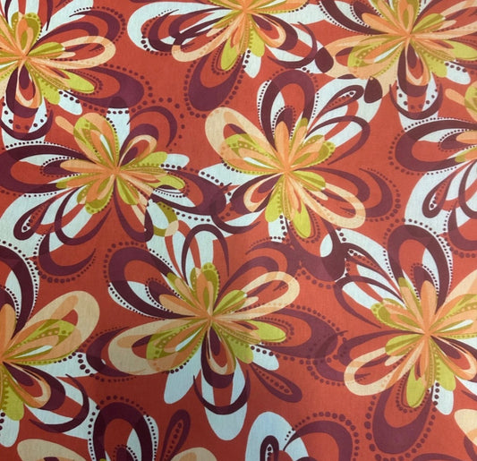 3 Metres Ponte Roma Double Jersey Fabric (58 Inches) - Floral Orange Multi Colour