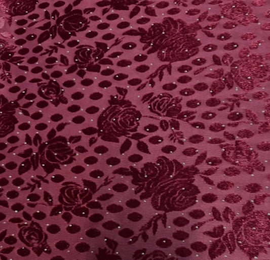 3 Metres Burnout Velvet Palachi Fabric (58 Inches) - Floral with Stones (2)