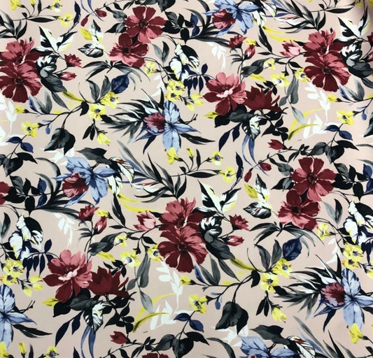 3 Metres Scuba Stretch Jersey Fabric (58 Inches) - Floral Multi Colour
