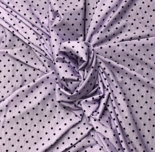 3 Metres Spun Poly Single Jersey Strech Fabric (58 Inches) - Lilac Polka Dot Print