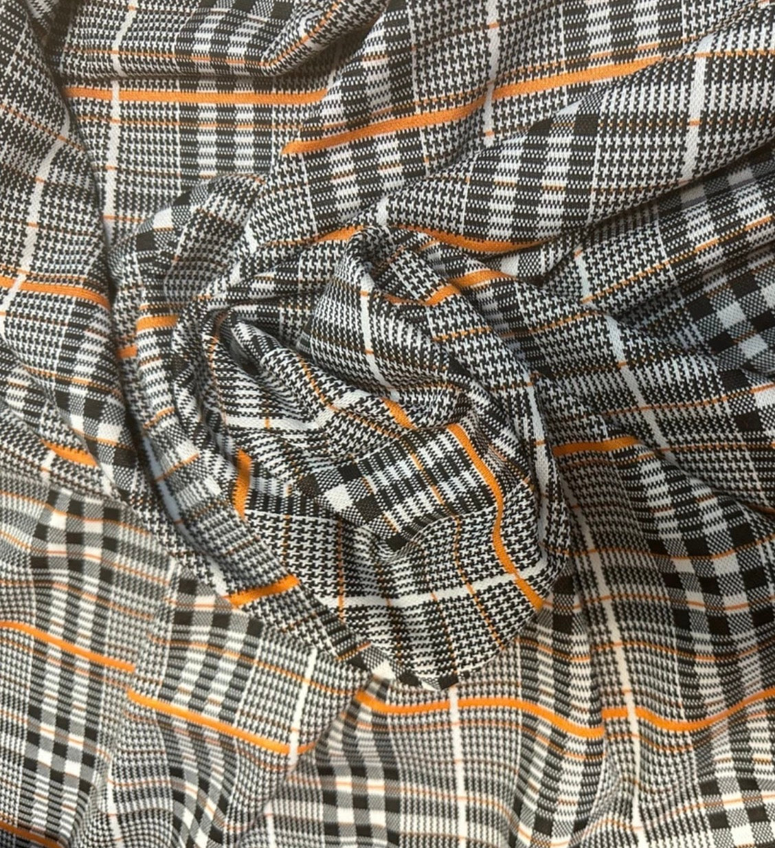 3 Metres Double Jersey Jacquard Fabric (58 Inches) - Check Print Orange Grey