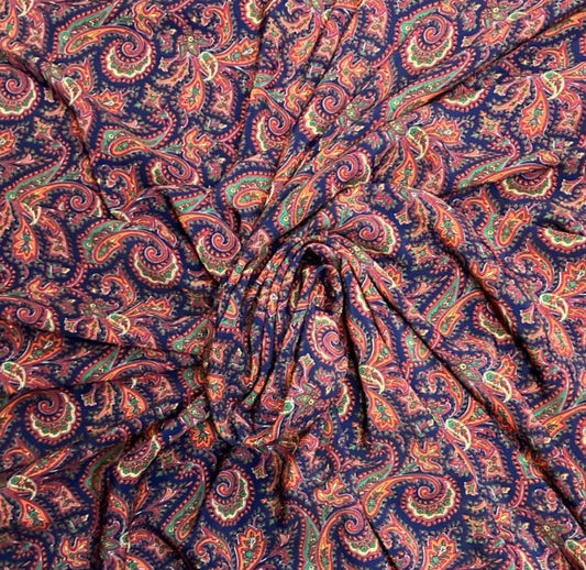 3 Metres Floral Woven Crepe De Chine Fabric (58 Inches) - Multi Colour Paisley