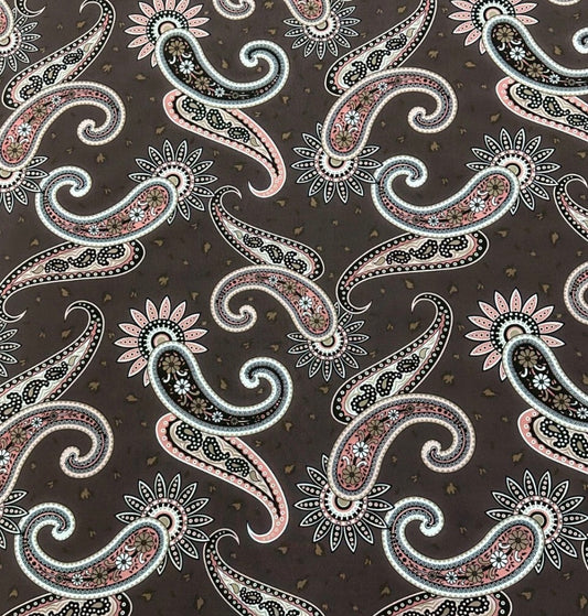3 Metres Woven Crepe De Chine Fabric (58 Inches) - Brown Paisley Printed