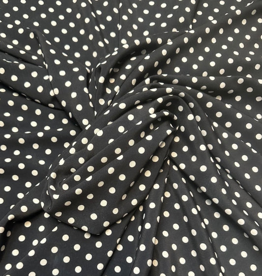 3 Metres Woven Crepe De Chine Fabric (58 Inches) - Polka Dot Black Ivory