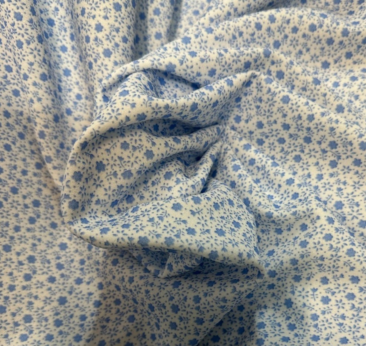 3 Metres Scuba Crepe Jersey Stretch Fabric (58 Inches) - Ditsy Blue Ivory Multi Colour