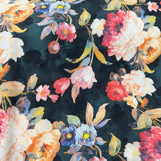 Bubble Crepe Fabric (58 Inches) - Green Multi Floral Per Metre