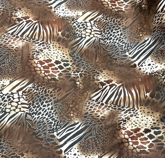 3 Metres Medium Weight Woven Satin Crepe Fabric (58 Inches) - Brown Animal Multi Colour