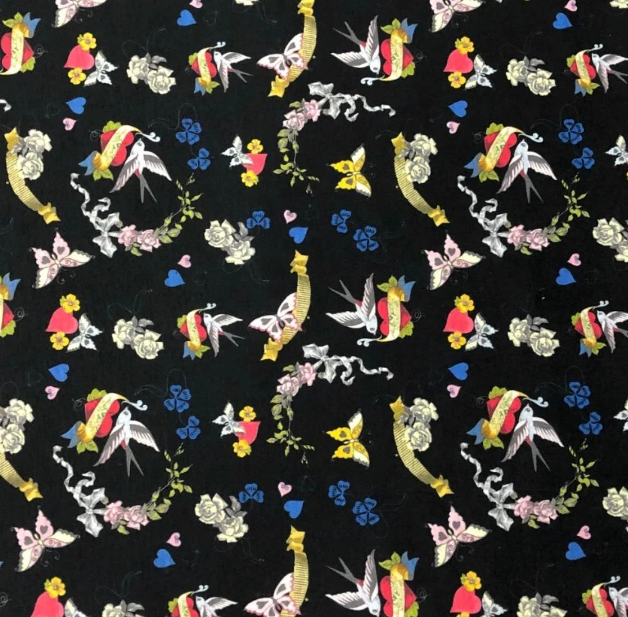 3 Metres Spun Poly Single Jersey Strech Fabric (58 Inches) - Black Random Print