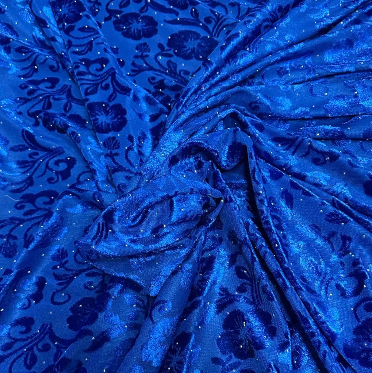 3 Metres Burnout Velvet Palachi Fabric (58 Inches) - Floral with Stones Royal Blue
