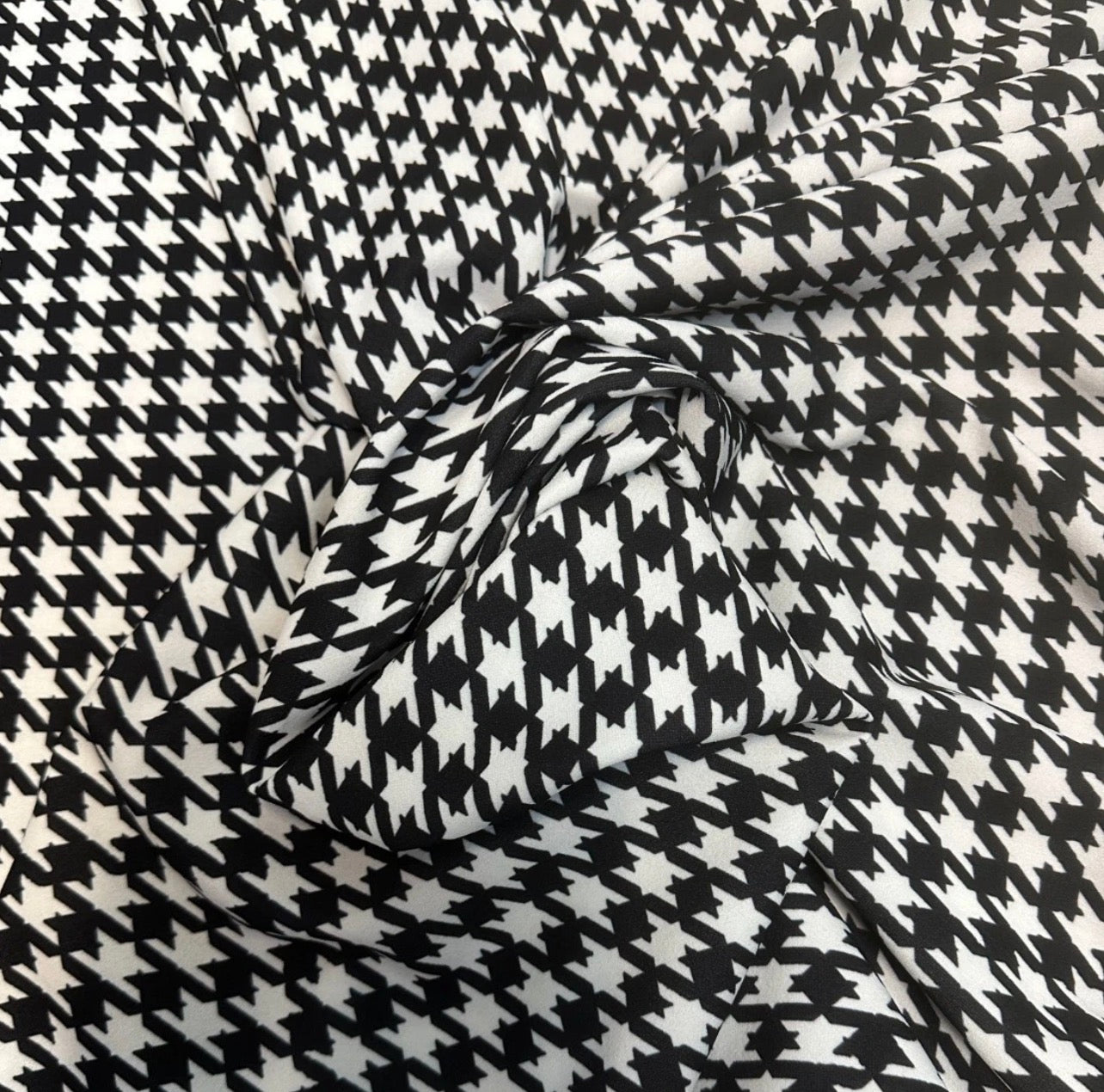 3 Metres Scuba Crepe Jersey Stretch Fabric (58 Inches) - Houndstooth Print Black Ivory