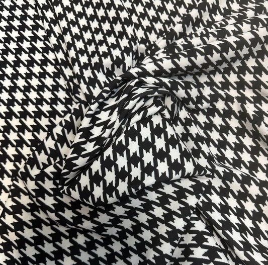 3 Metres Scuba Crepe Jersey Stretch Fabric (58 Inches) - Houndstooth Print Black Ivory