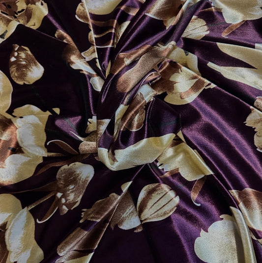 3 Metres Velvet Spandex Stretch Fabric (58 Inches) - Floral Print Plum
